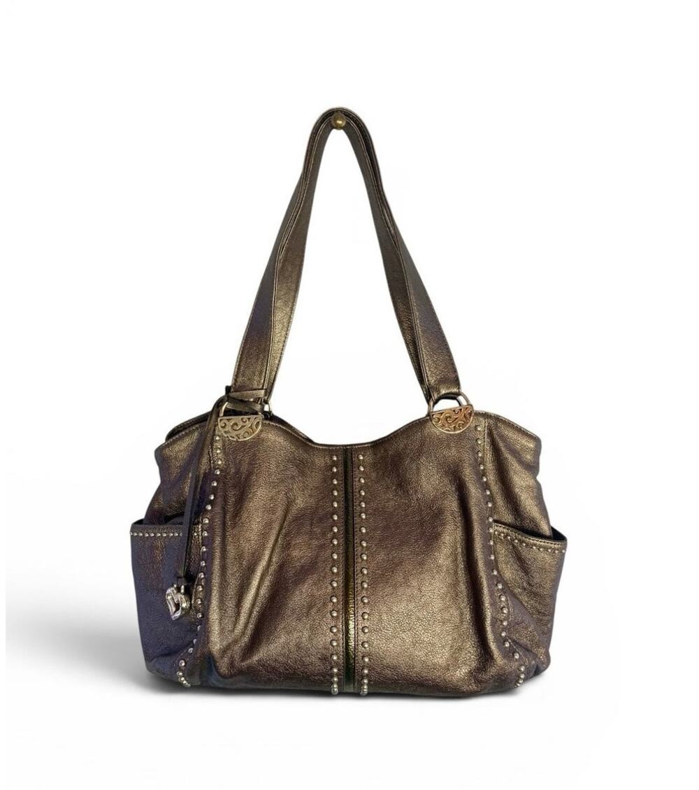 Brighton Andie Pretty Tough Shoulder Bag, Bronze Leather, Silver Studs Boho Bag